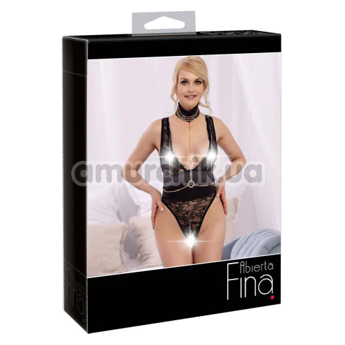Боді з прикрасою для тіла Abierta Fina Crotchless Body With Decorative Chains, чорне