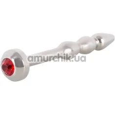 Уретральна вставка із червоним кристалом Sextreme Steel Jewel Cockpin, срібна - Фото №1