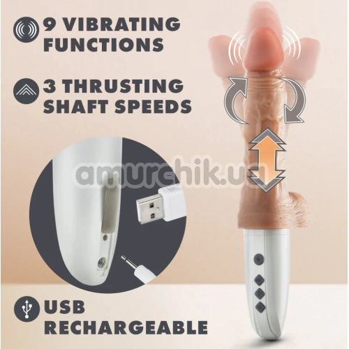 Вибратор с толчками и подогревом Dr. Skin Silicone Dr. Hammer 7, телесный