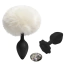 Анальна пробка з прозорим кристалом і білим хвостиком Alume Silicone Plug With Tail S, чорна - Фото №2