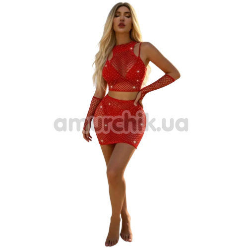 Комплект Star Night Mesh Sparkle Set, красный: топ + юбка + перчатки