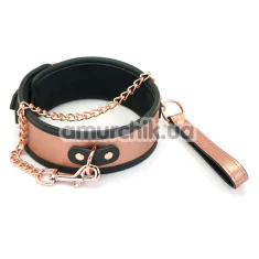 Нашийник з повідцем Liebe Seele Rose Gold Memory Leather Collar and Metal Chain Leash, золото-чорний - Фото №1