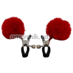 Затискачі для сосків з помпонами DS Fetish Metal Nipple Clamps, червоні - Фото №1