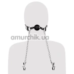 Кляп с зажимами для сосков Fetish Fantasy Extreme Deluxe Ball Gag and Nipple Clamps, черный - Фото №1