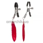 Затискачі для сосків з пір'їнками Lucky Bay Nipple Play Superior Nipple Clamps, червоні - Фото №1
