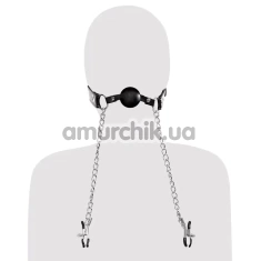 Кляп з затискачами для сосків Fetish Fantasy Extreme Deluxe Ball Gag and Nipple Clamps, чорний - Фото №1