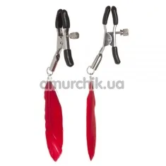 Затискачі для сосків з пір'їнками Lucky Bay Nipple Play Superior Nipple Clamps, червоні - Фото №1