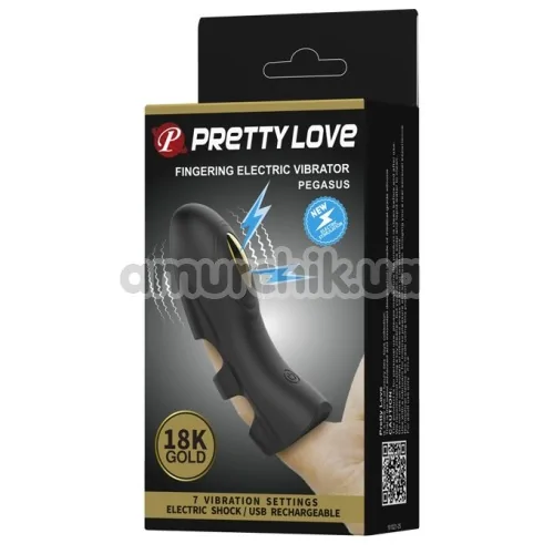 Вибратор на палец с электростимуляцией Pretty Love Pegasus, черный