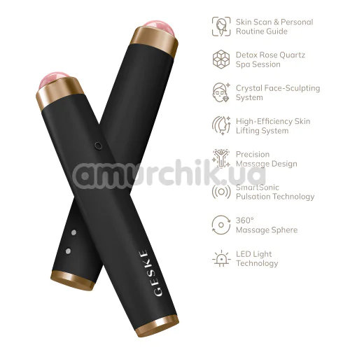 Ультразвуковая ручка-массажер для лица Geske Sonic Rose Quartz LED Depuffing Pen 8 in 1, серая