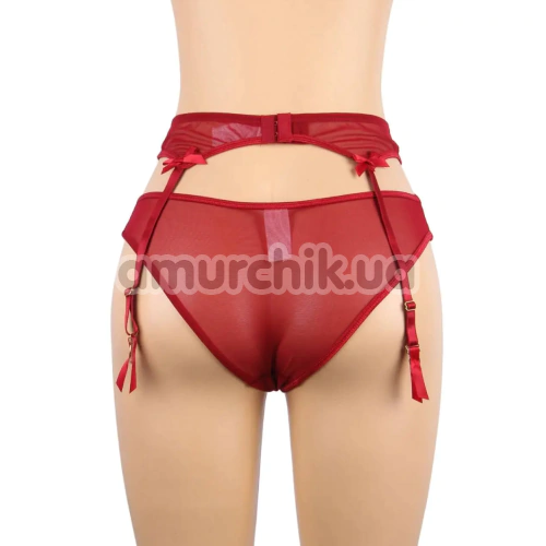 Комплект Star Night Sheer & Lace Bow Garter Belt, червоний: пояс для панчіх + трусики