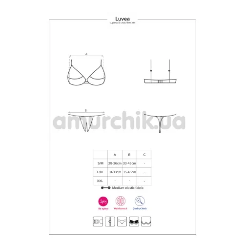Комплект Obsessive Luvae Cupless Set черный: бюстгальтер + трусики-стринги