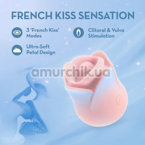 Клиторальный вибратор с подвижным язычком и губами Blush Kissing Rose, розово-голубой