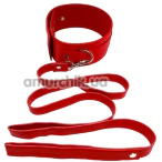 Ошейник с поводком DS Fetish Wide Collar With Leash, красный - Фото №1