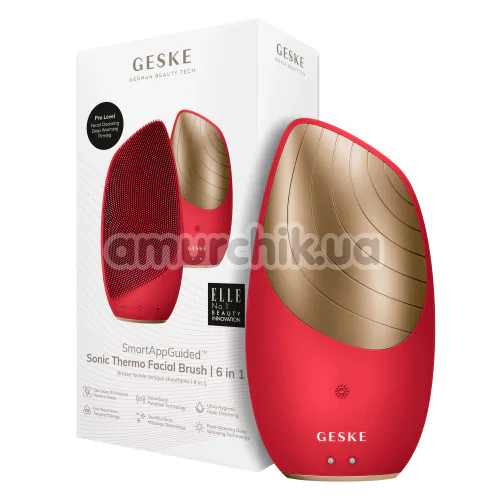 Ультразвуковая щетка для лица Geske Sonic Thermo Facial Brush 6 in 1, красная