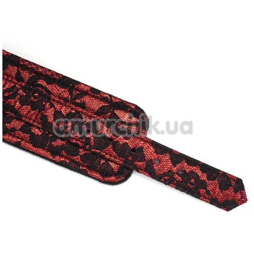 Фіксатори для рук Liebe Seele Victorian Garden Lace and Vegan Leather Handcuffs, червоно-чорні