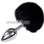 Анальна пробка з чорним хвостиком Alive Anal Pleasure Metal Anal Fluffy Plug M, срібна - Фото №1