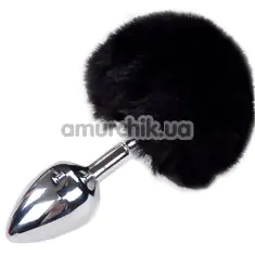 Анальная пробка с черным хвостиком Alive Anal Pleasure Metal Anal Fluffy Plug M, серебряная - Фото №1