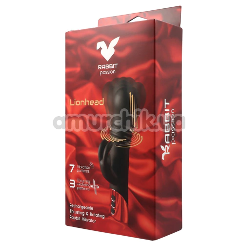 Вибратор с ротацией и толчками Virgite Rabbit Passion Lionhead, черный