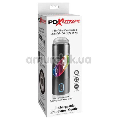 Симулятор орального сексу з ротацією PDX Extreme Rechargeable Roto-Bator Mouth, прозорий