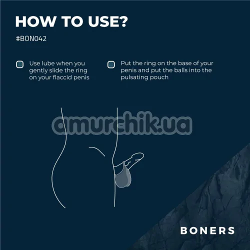 Насадка на мошонку з вібрацією Boners Stimulating Ball Pouch, синя