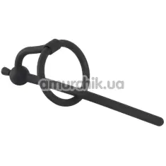 Уретральна вставка з кільцем для голівки Penis Plug Piss Play With Glans Ring & Stopper, чорна - Фото №1