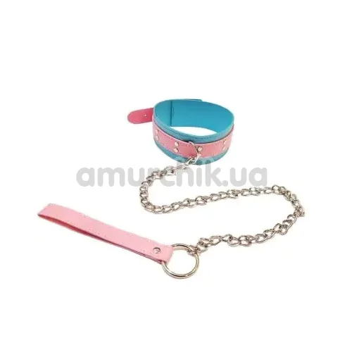 Ошейник с поводком DS Fetish Double Color, розовый