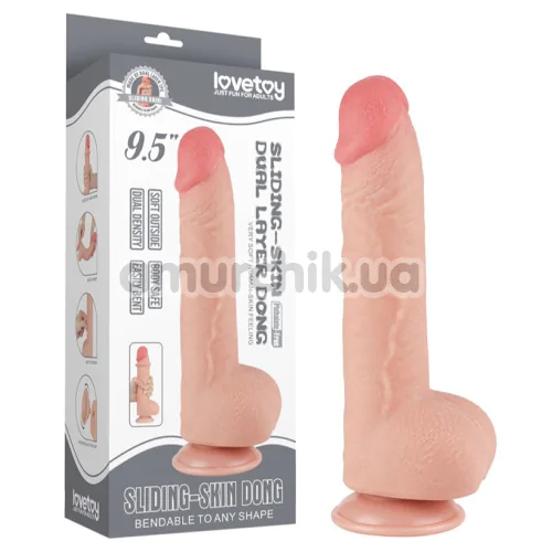 Фаллоимитатор Sliding-Skin Dual Layer Dong 9.5 с мошонкой, телесный