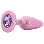Анальна пробка з рожевим кристалом Alume Silicone Long Plug S, рожева - Фото №1