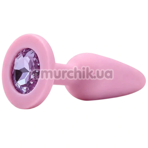 Анальна пробка з рожевим кристалом Alume Silicone Long Plug S, рожева - Фото №1