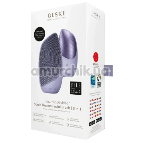 Ультразвуковая щетка для лица Geske Sonic Thermo Facial Brush 6 in 1, сиреневая