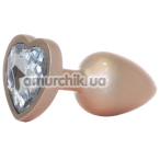 Анальная пробка с прозрачным кристаллом Exclusivity Jewellery Pearl Gold Heart Plug S, золотая - Фото №1