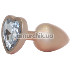 Анальная пробка с прозрачным кристаллом Exclusivity Jewellery Pearl Gold Heart Plug S, золотая - Фото №1