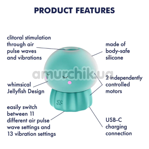 Симулятор орального сексу для жінок з вібрацією Satisfyer Jelly-cious, бірюзовий
