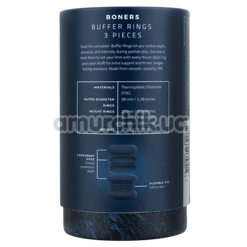 Набір ерекційних кілець для члена Boners Buffer Rings, синій
