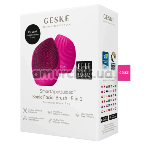Ультразвуковая щетка для лица Geske Sonic Facial Brush 5 in 1, ярко-розовая