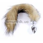 Анальная пробка с коричневым хвостиком Boss Series Fox Tail XL, серебряная - Фото №1