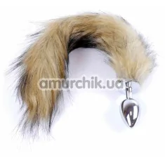 Анальна пробка з коричневим хвостиком Boss Series Fox Tail XL, срібна - Фото №1