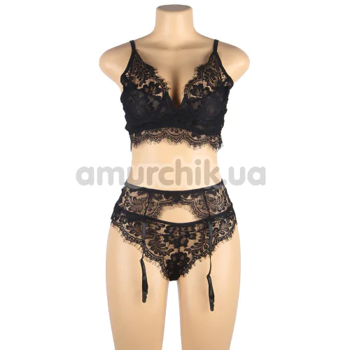 Комплект Star Night Midnight Noir Lace Lingerie Set, черный: бюстгальтер + трусики + пояс для чулок