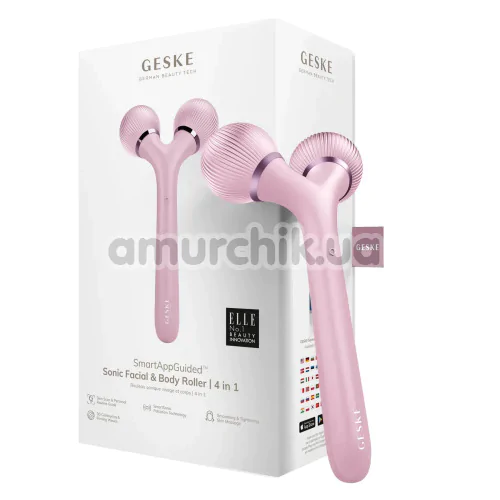 Ультразвуковий масажер Geske Sonic Facial & Body Roller 4 in 1, світло-рожевий