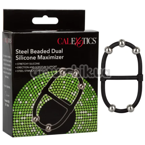 Эрекционное кольцо для члена Steel Beaded Dual Silicone Maximizer, черное