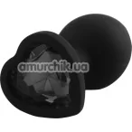 Анальна пробка з чорним кристалом Silicone Jewelled Butt Plug Heart Small, чорна - Фото №1
