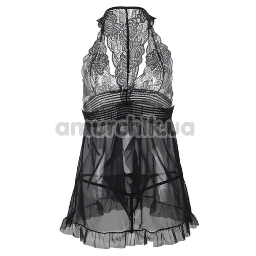 Комплект Star Night Elegante Babydoll, черный: пеньюар + трусики-стринги