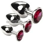 Набір з 3 анальних пробок з рожевим кристалом SWAROVSKI Silver Amethyst, срібний - Фото №1
