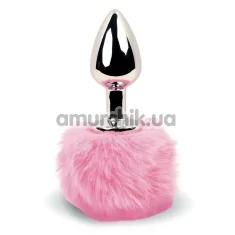 Анальная пробка с розоовым хвостиком FeelzToys Bunny Tails, серебряная - Фото №1