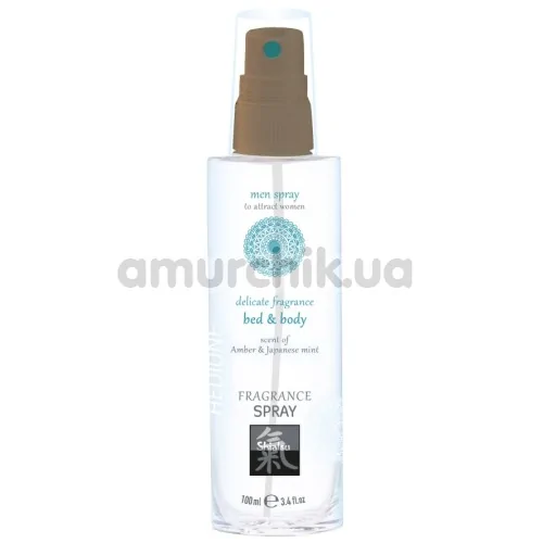 Спрей для тела и белья с феромонами Shiatsu Fragrance Spray Bed & Body для мужчин - янтарь и японская мята, 100 мл