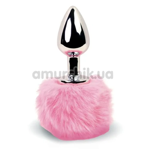 Анальна пробка з рожевим хвостиком FeelzToys Bunny Tails, срібна - Фото №1
