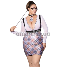 Костюм вчительки JSY Sexy Lingerie P61126, білий: сукня + портупея + краватка + трусики-стрінги + окуляри + указка - Фото №1