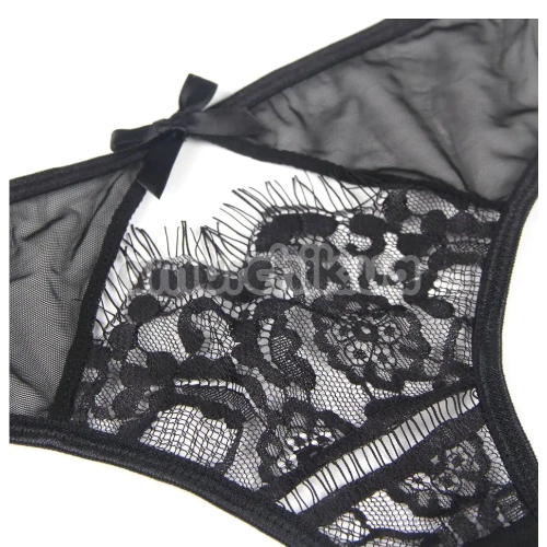 Комплект Star Night Sheer & Lace Bow Garter Belt, черный: пояс для чулок + трусики