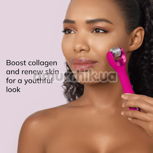 Массажер-роллер для лица с микроиглами Geske MicroNeedle Face Roller 9 in 1, ярко-розовый