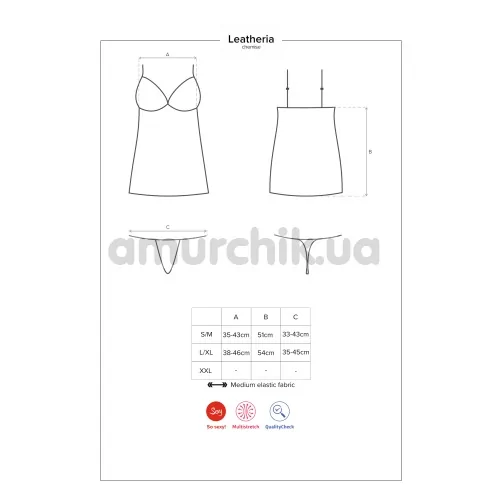 Комплект Obsessive Leatheria черный: платье + трусики-стринги